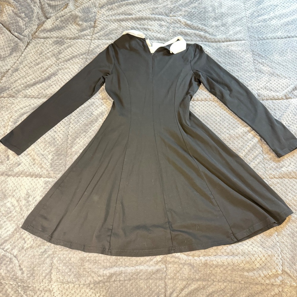 Aphratti Womens Black Peter Pan Collar Dress Long Sleeve Skater Mod Size 8 - Picture 2 of 7